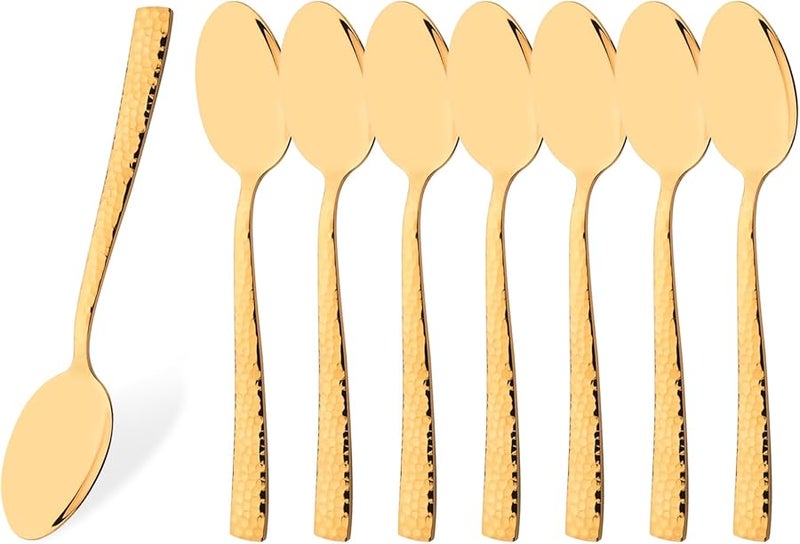 Hammered Stainless Steel Flatware Set 8 Pieces Teaspoon Mirror Finished Vintage Kitchen Cutlery - Image 1